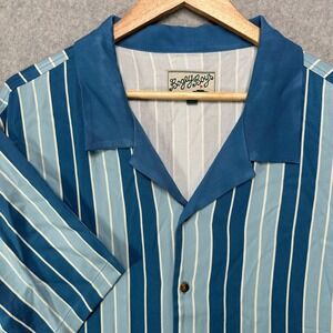 Bogey Boys Mens Blue White Striped Rayon Camp Collar Golf Shirt Large LG
